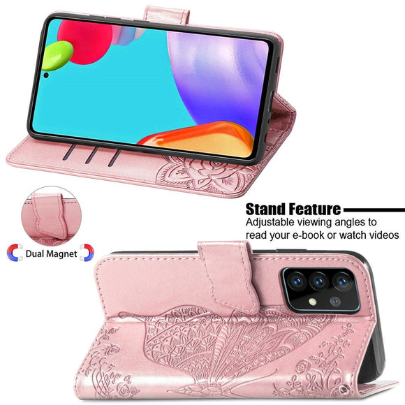 Samsung Galaxy A52s (5G) / A52 (4G / 5G) Læder Cover m. Pung Sommerfugl - Rose Gold
