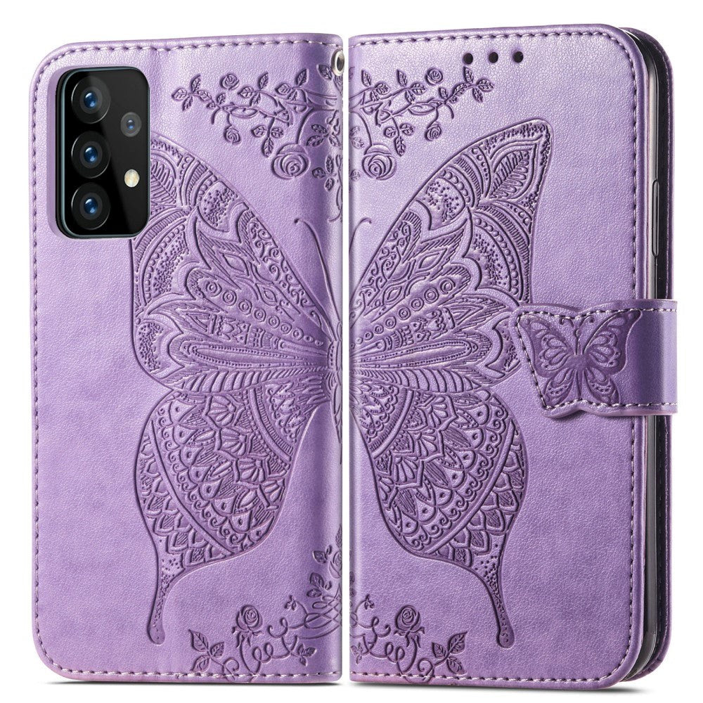 Samsung Galaxy A52s (5G) / A52 (4G / 5G) Læder Cover m. Pung Sommerfugl - Lavendel