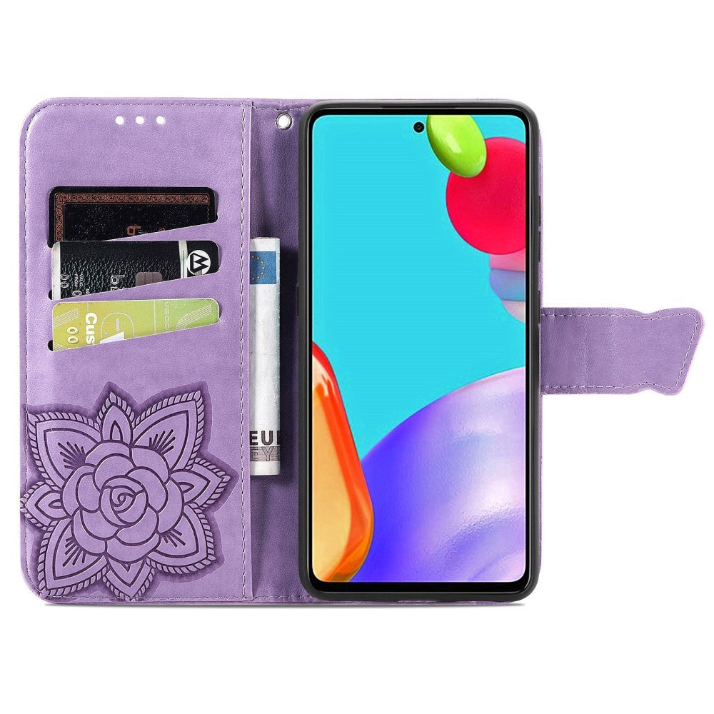 Samsung Galaxy A52s (5G) / A52 (4G / 5G) Læder Cover m. Pung Sommerfugl - Lavendel