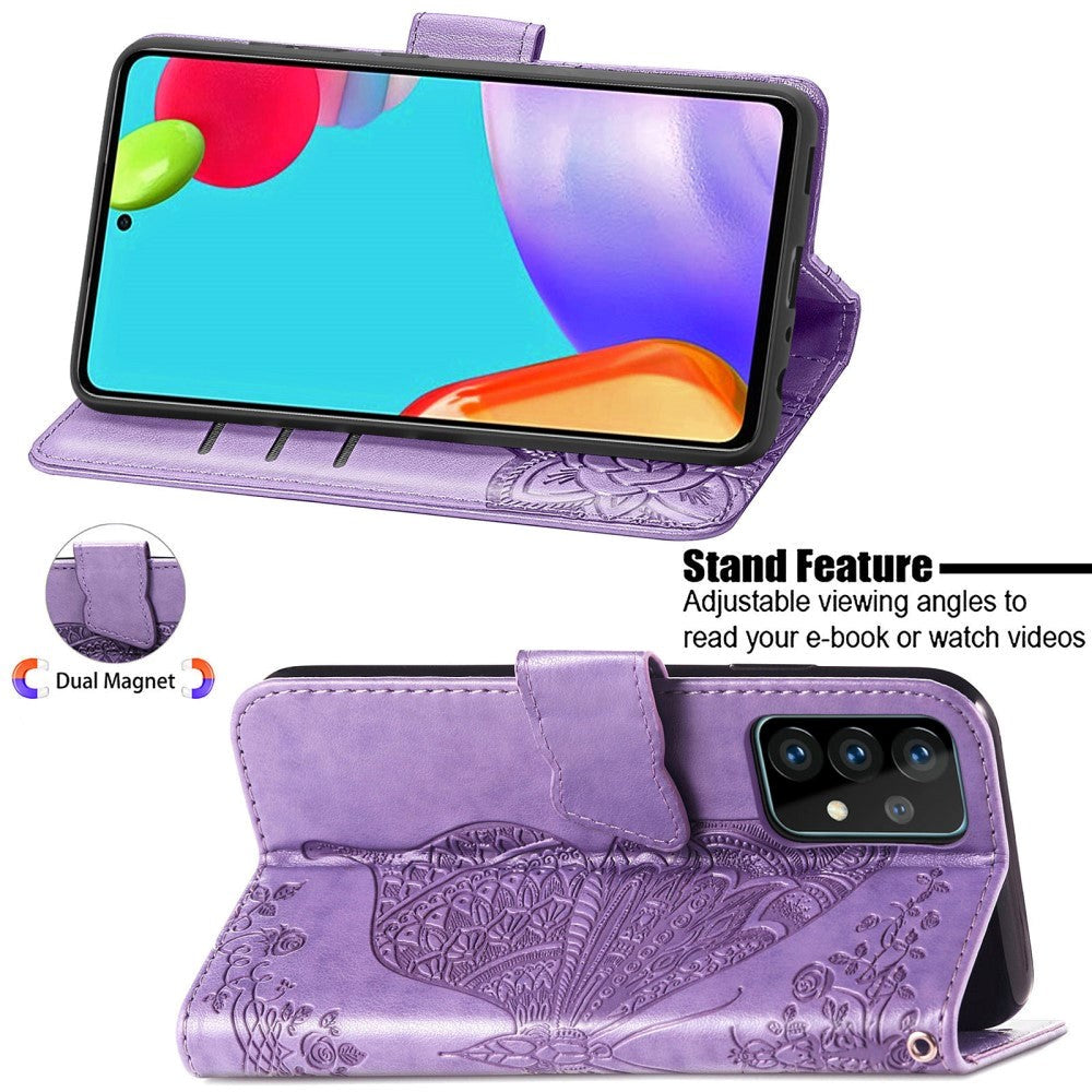 Samsung Galaxy A52s (5G) / A52 (4G / 5G) Læder Cover m. Pung Sommerfugl - Lavendel