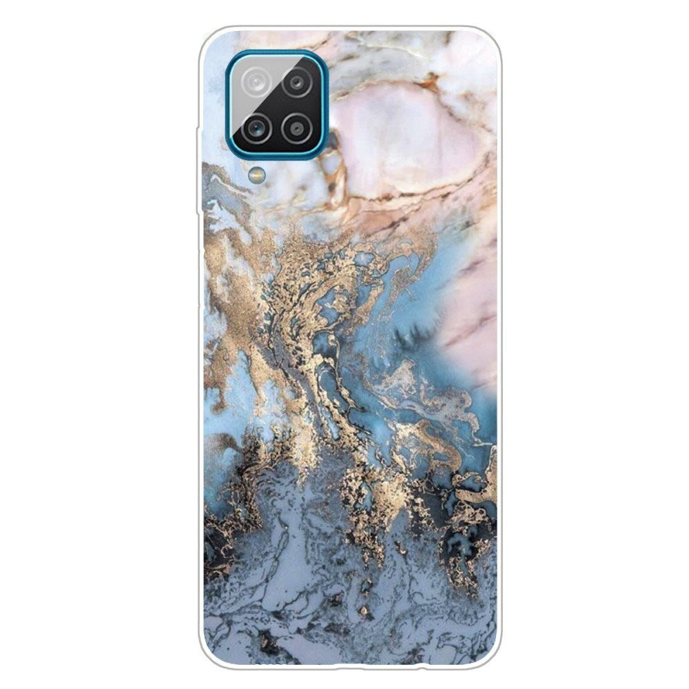 EIDERWOOD Samsung Galaxy A12 Fleksibelt Plastik Cover m. Marmormønster - Blå / Guld