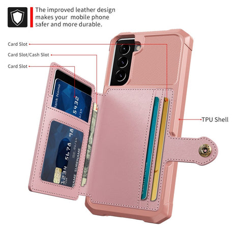 Samsung Galaxy S21 Bagside Cover m. Læder Pung & Stander - Pink