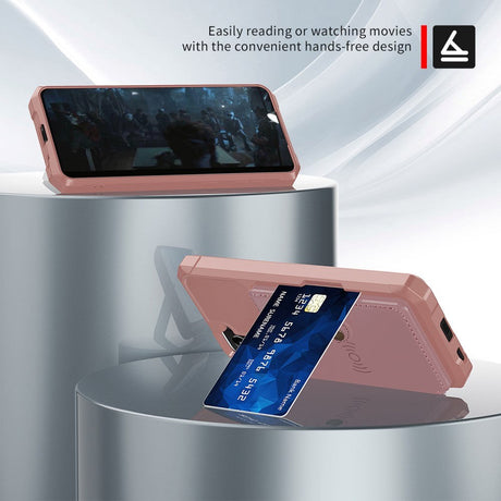Samsung Galaxy S21 Bagside Cover m. Læder Pung & Stander - Pink