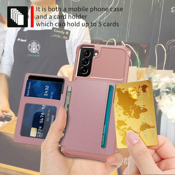 Samsung Galaxy S21 Bagside Cover m. Læder Pung & Stander - Pink