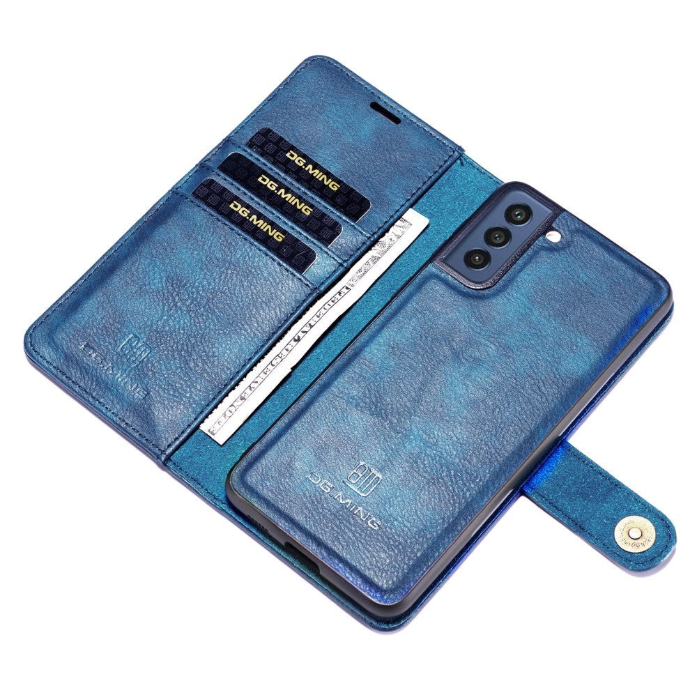 Samsung Galaxy S21 FE (5G) DG.MING Retro Læder Magnet Cover m. Pung - 2 in 1 - Blå