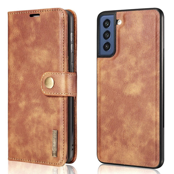Samsung Galaxy S21 FE (5G) DG.MING Retro Læder Magnet Cover m. Pung - 2 in 1 - Brun
