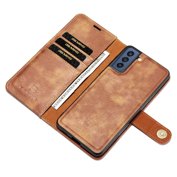 Samsung Galaxy S21 FE (5G) DG.MING Retro Læder Magnet Cover m. Pung - 2 in 1 - Brun