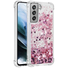 Samsung Galaxy S21 FE (5G) Gennemsigtigt Glimmer Cover - Pink Hjerter