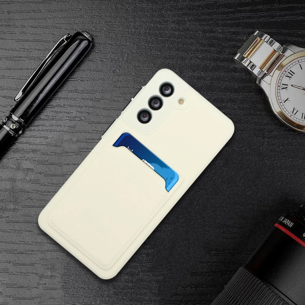 Samsung Galaxy S21 Fleksibelt Plastik Cover m. Kortholder - Hvid