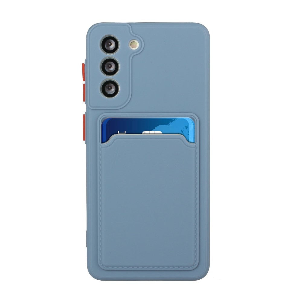 Samsung Galaxy S21 Fleksibelt Plastik Cover m. Kortholder - Blå