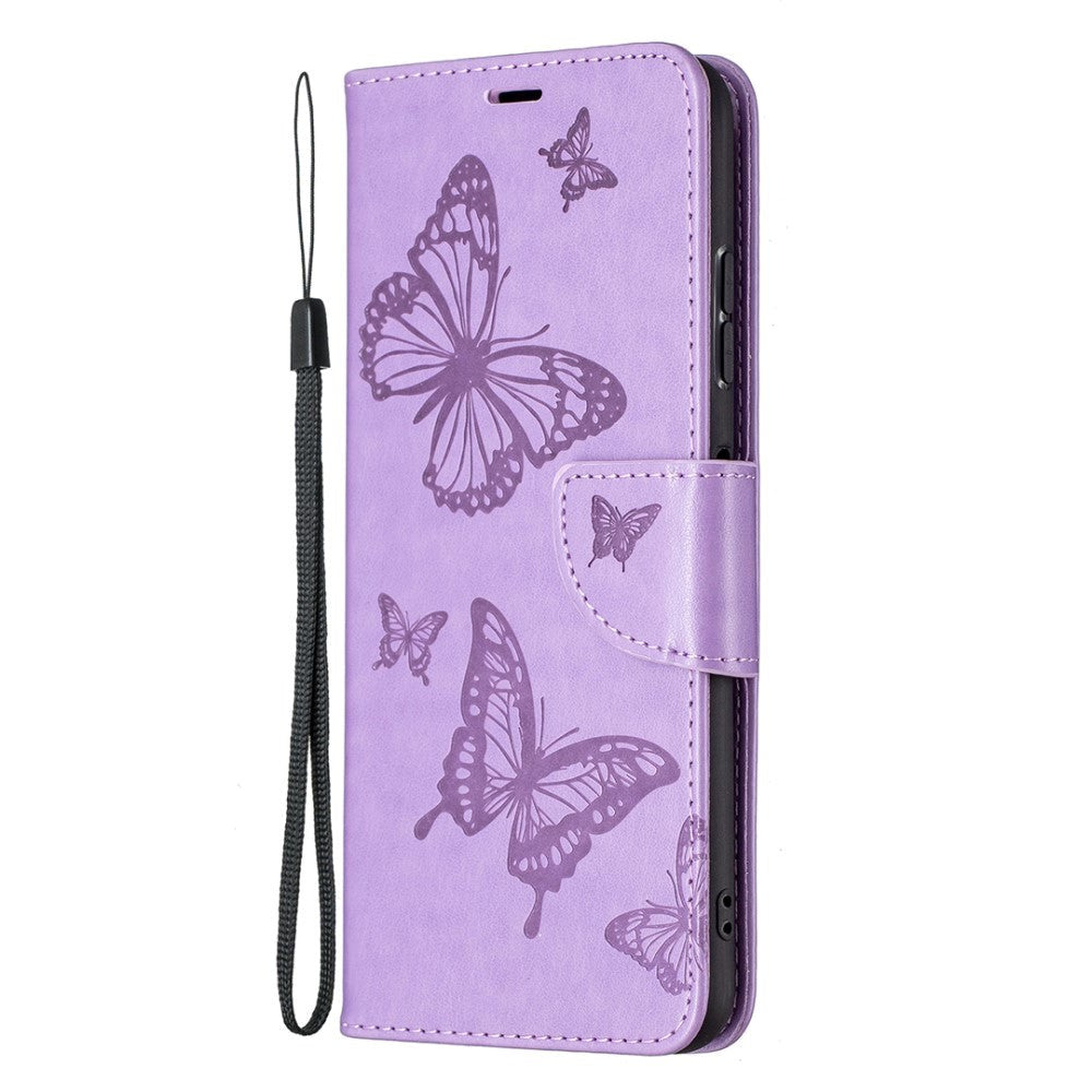 Samsung Galaxy A22 (5G) Læder Cover m. Pung Sommerfugl - Lilla