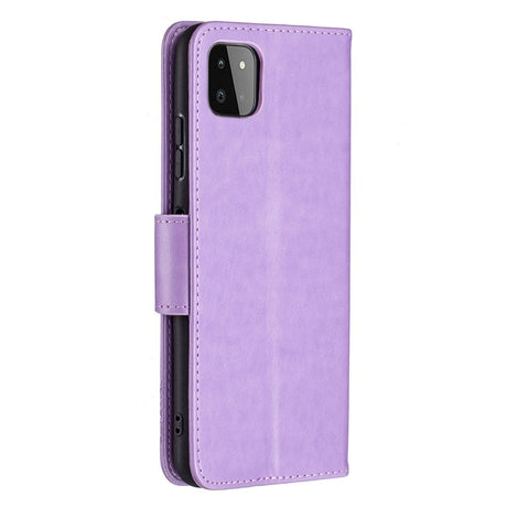 Samsung Galaxy A22 (5G) Læder Cover m. Pung Sommerfugl - Lilla