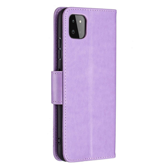 Samsung Galaxy A22 (5G) Læder Cover m. Pung Sommerfugl - Lilla