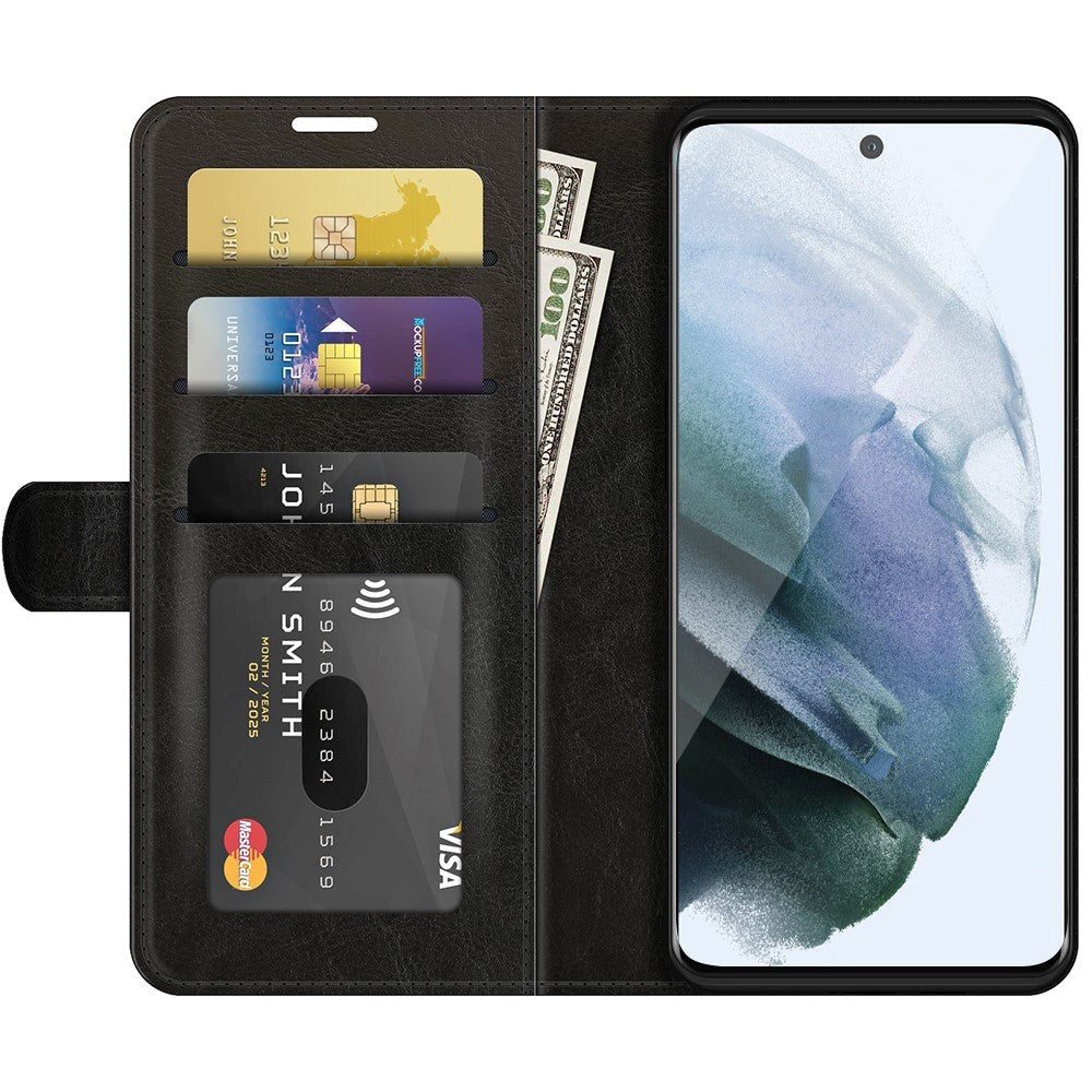 Samsung Galaxy S21 FE (5G) Neutralt Læder Cover m. Pung - Sort