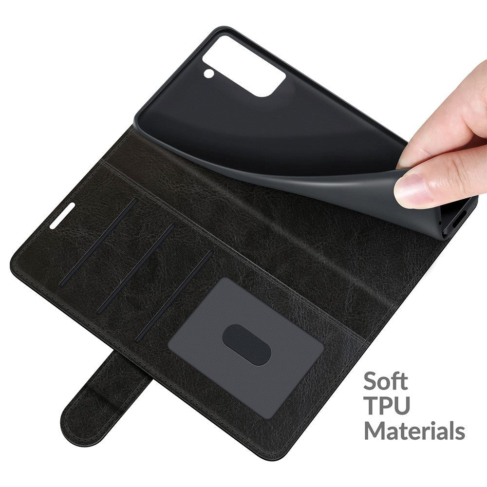 Samsung Galaxy S21 FE (5G) Neutralt Læder Cover m. Pung - Sort
