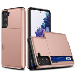 Samsung Galaxy S21 FE (5G) Hybrid Håndværkercover m. Kortholder - Rose Gold