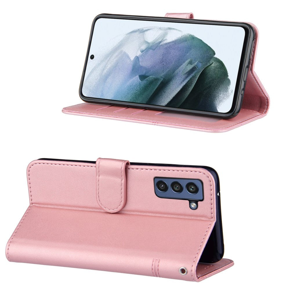 Samsung Galaxy S21 FE (5G) Læder Flip Cover m. Stander & Kortholder - Lyserød
