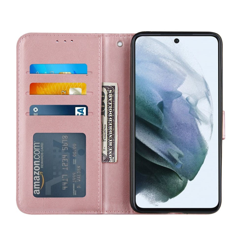 Samsung Galaxy S21 FE (5G) Læder Flip Cover m. Stander & Kortholder - Lyserød