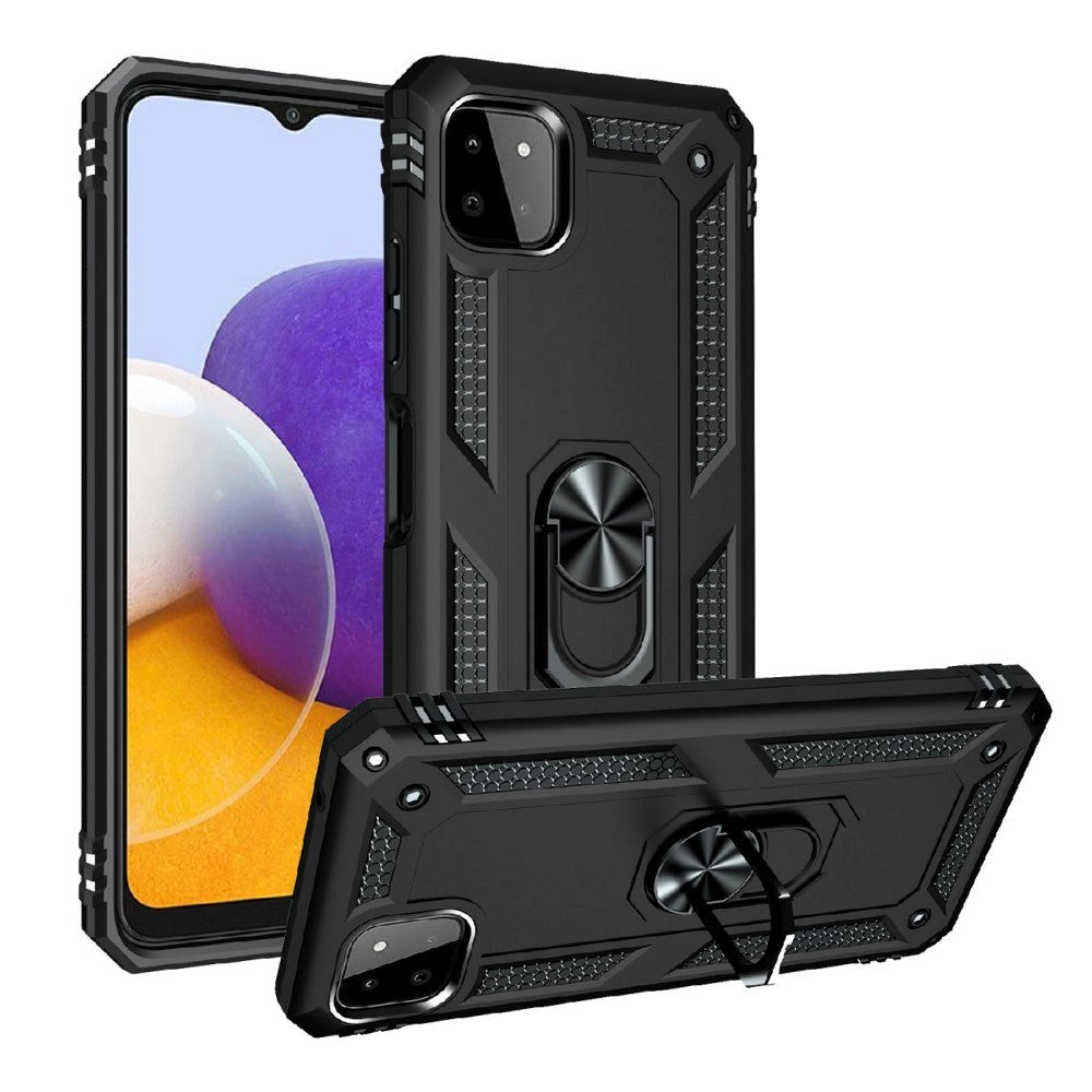 Samsung Galaxy A22 (5G) Hybrid Håndværker Cover m. Magnetisk Kickstand - Sort