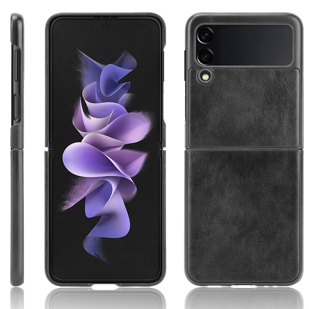 Samsung Galaxy Z Flip3 (5G) Simpelt Cover m. Læder Bagside - Sort