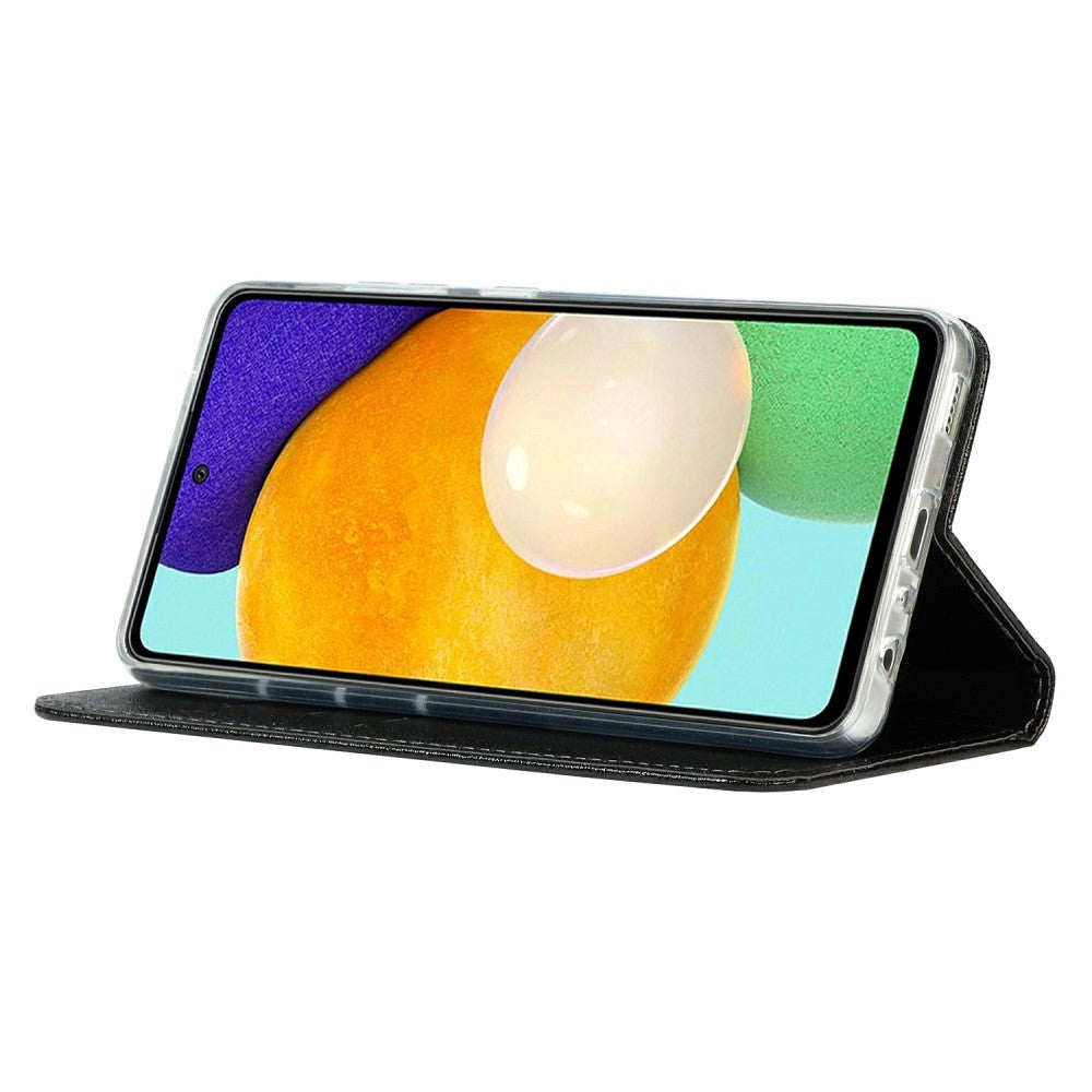 Samsung Galaxy A52 (4G / 5G) / A52s (5G) Læder Cover - Silke Tekstur m. Pung - Sort