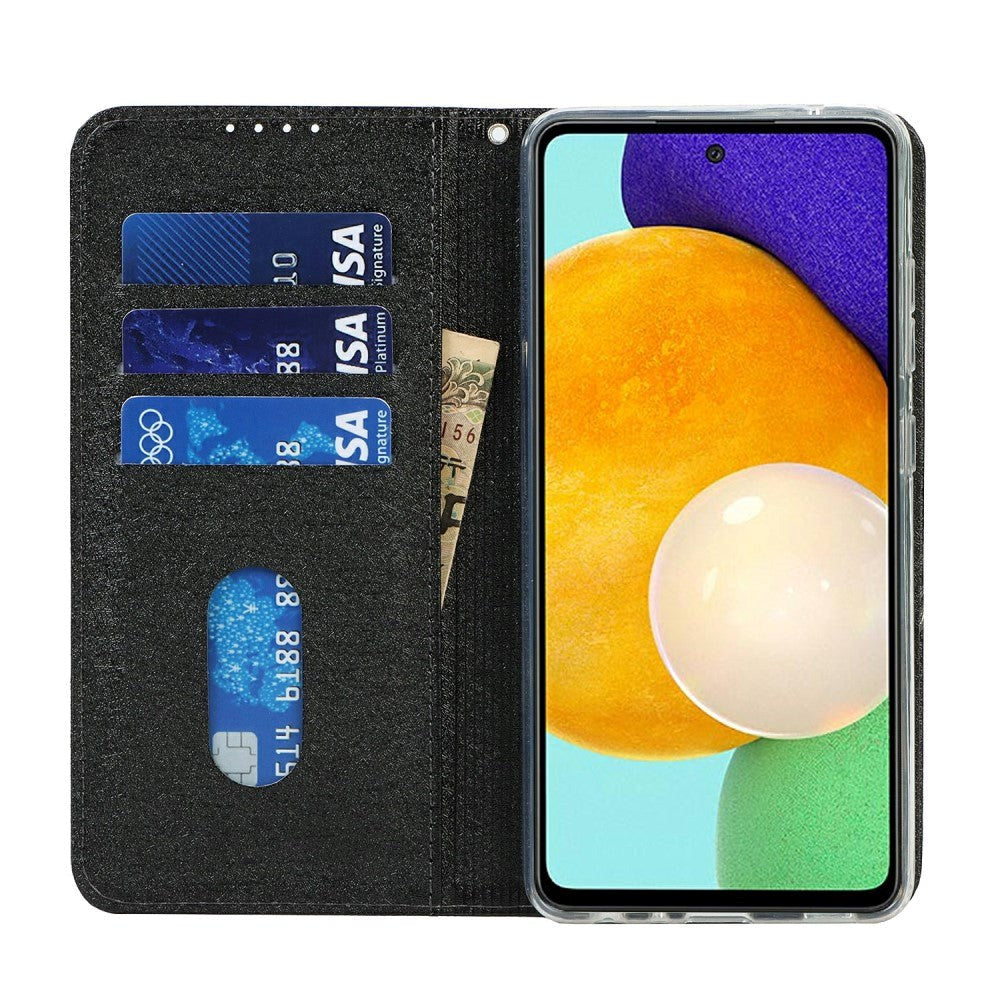 Samsung Galaxy A52 (4G / 5G) / A52s (5G) Læder Cover - Silke Tekstur m. Pung - Sort