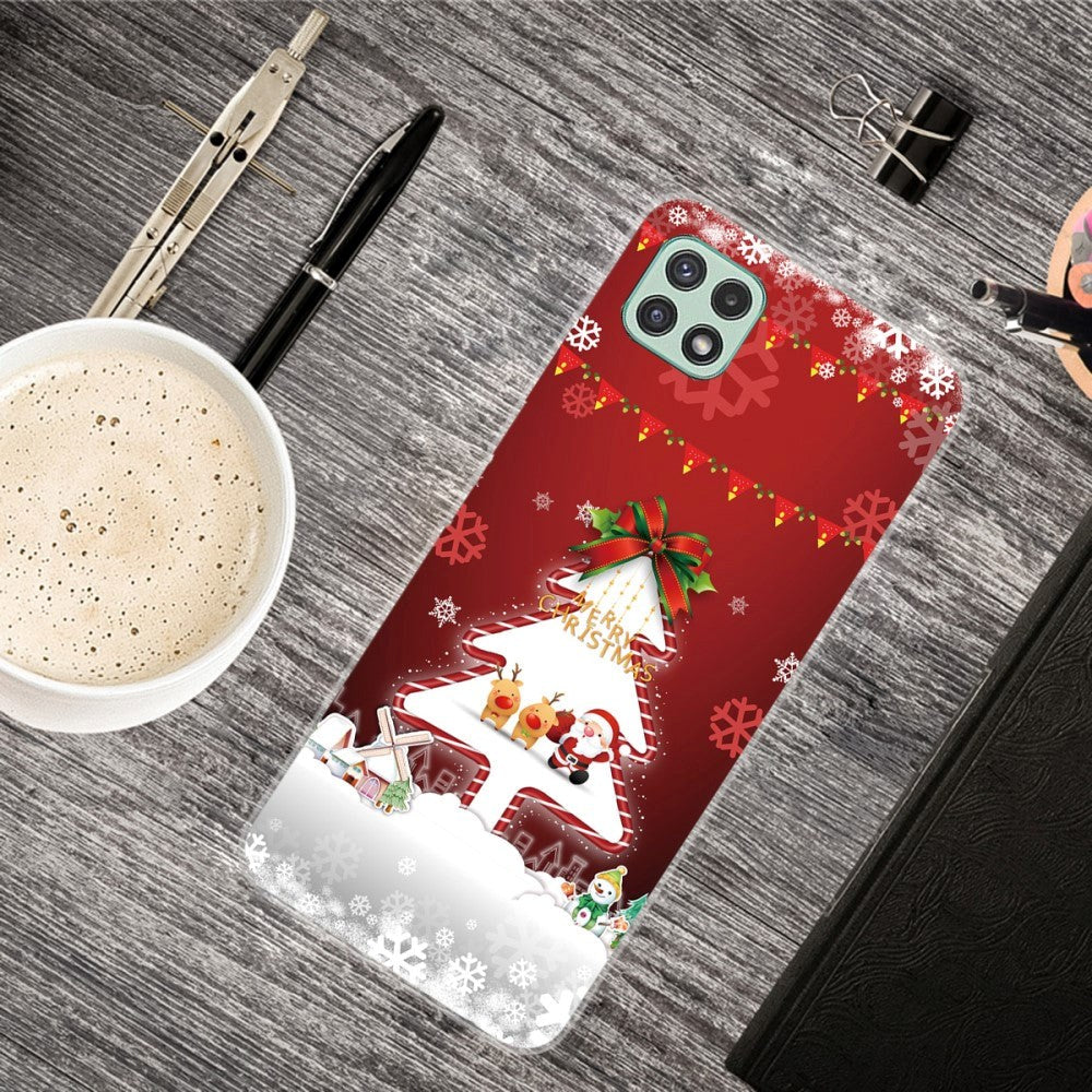 Samsung Galaxy A22 (5G) Fleksibelt Plast Julecover - Merry Christmas - Juletræ & Snefnug
