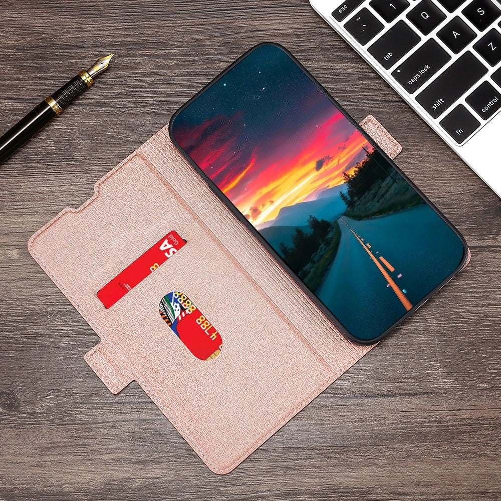 Samsung Galaxy S22 Thin Læder Cover m. Pung - Rose Gold