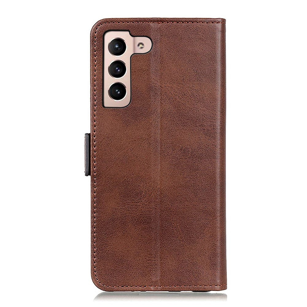 Samsung Galaxy S22 Blødt Læder Cover m. Pung - Mørkbrun
