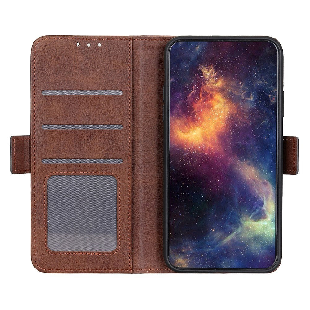 Samsung Galaxy S22 Blødt Læder Cover m. Pung - Mørkbrun