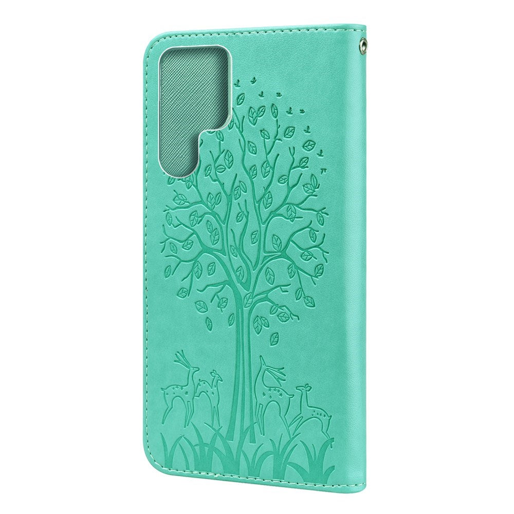 EIDERWOOD Samsung Galaxy S22 Ultra (5G) Imiteret Læder Cover m. Kortholder og Tryk - Grøn
