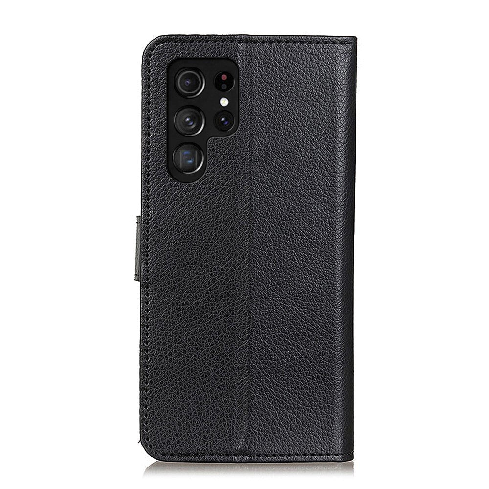 Samsung Galaxy S22 Ultra Litchi Læder Cover m. Pung - Sort