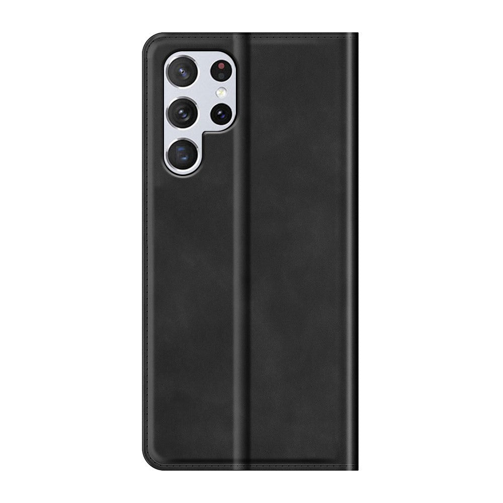 Samsung Galaxy S22 Ultra Mat Læder Flip Cover m. Kortholder & Standerfunktion - Sort