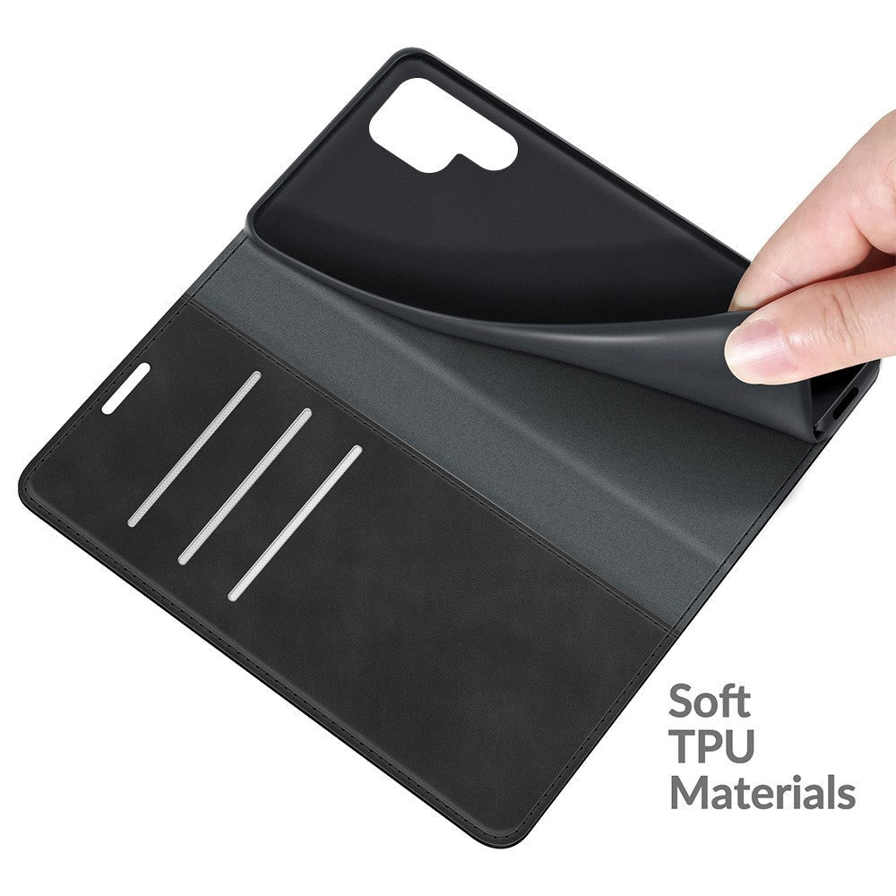 Samsung Galaxy S22 Ultra Mat Læder Flip Cover m. Kortholder & Standerfunktion - Sort