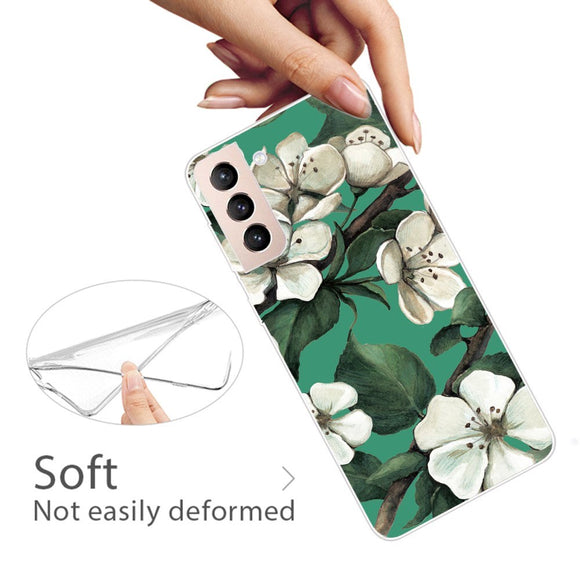 Samsung Galaxy S22 Fleksibelt Plastik Cover - Hvide Blomster