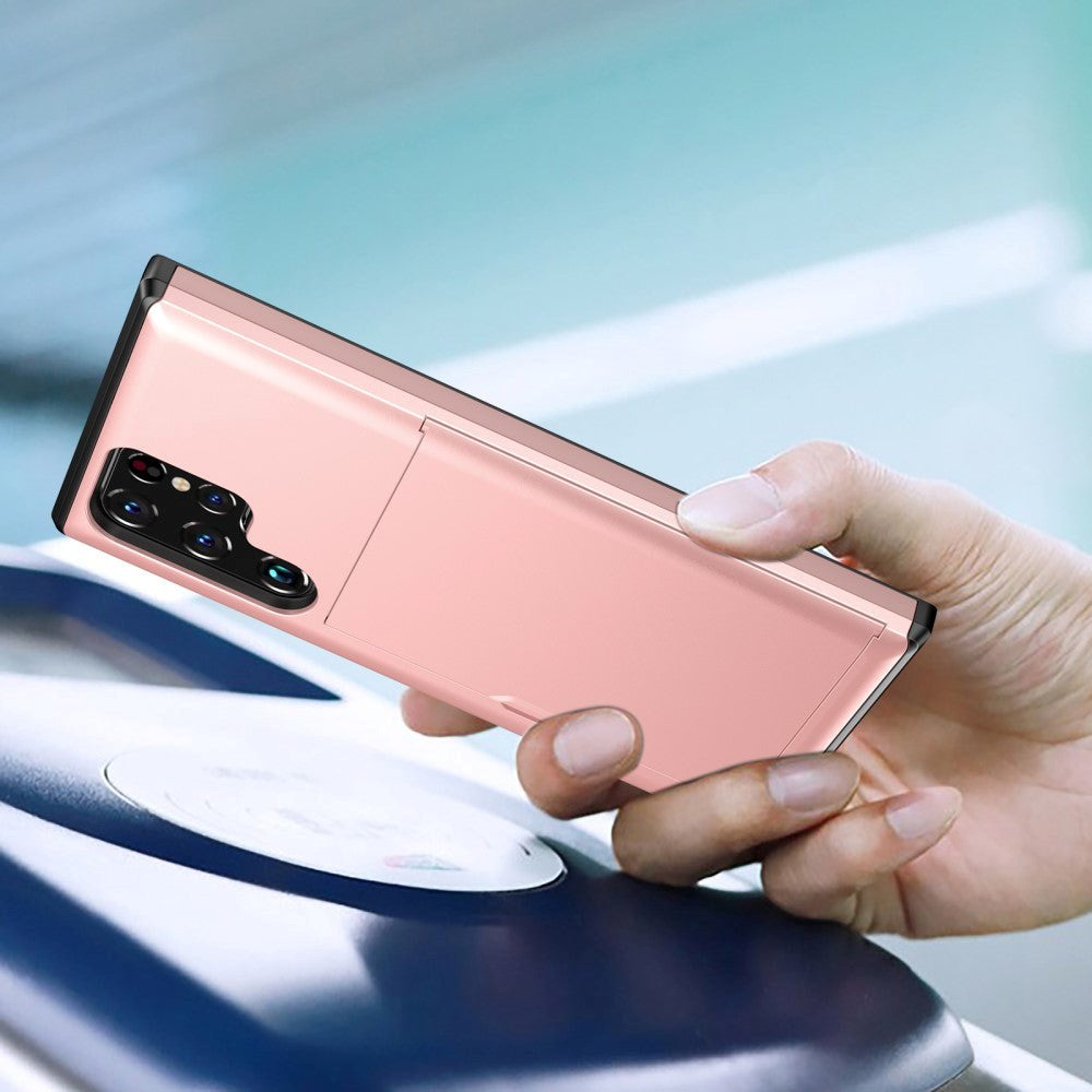 Samsung Galaxy S22 Ultra Hybrid Plastik Håndværker Cover m. Kortholder - Sort