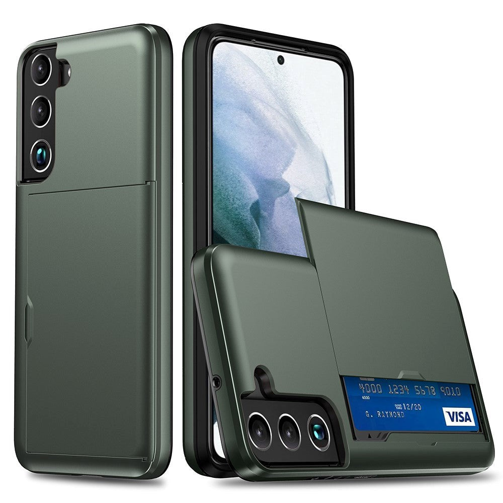 Samsung Galaxy S22+ (Plus) Hybrid Plastik Håndværker Cover m. Kortholder - Mørkgrøn