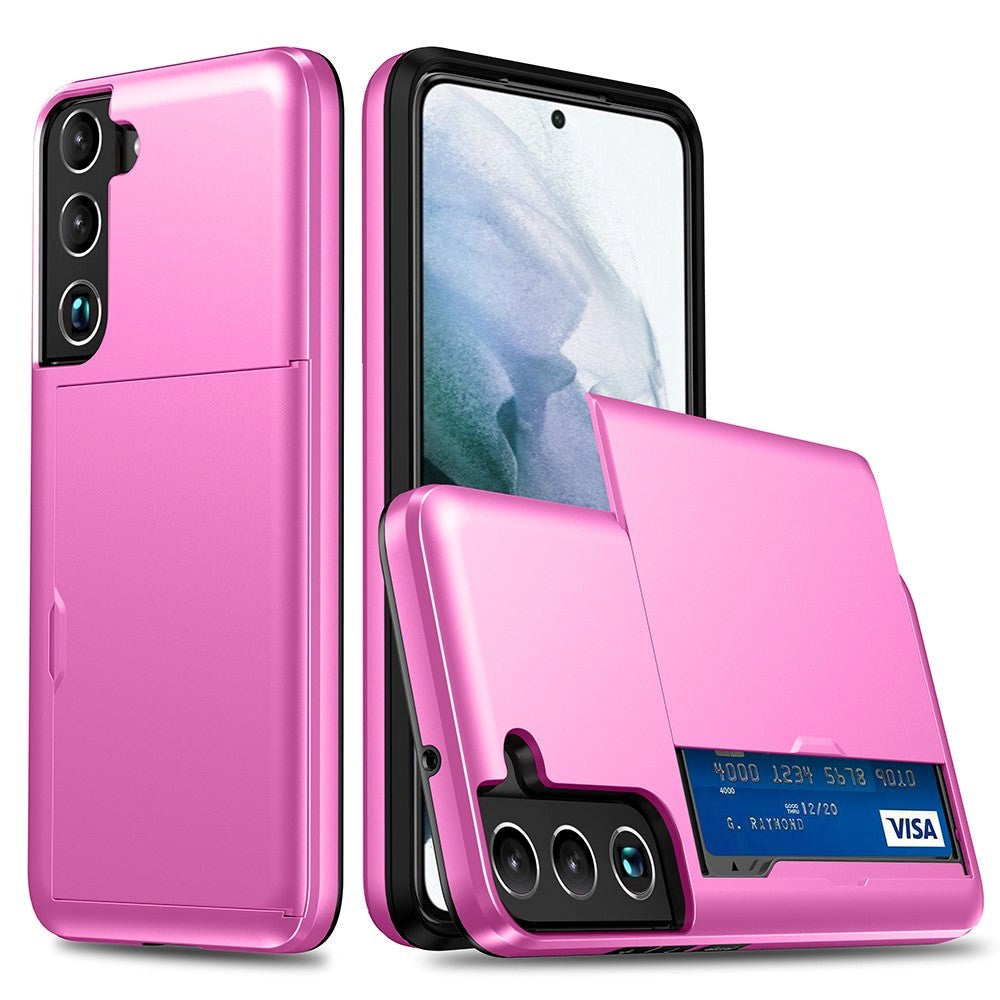 Samsung Galaxy S22 Hybrid Plastik Håndværker Cover m. Kortholder  - Lyserød