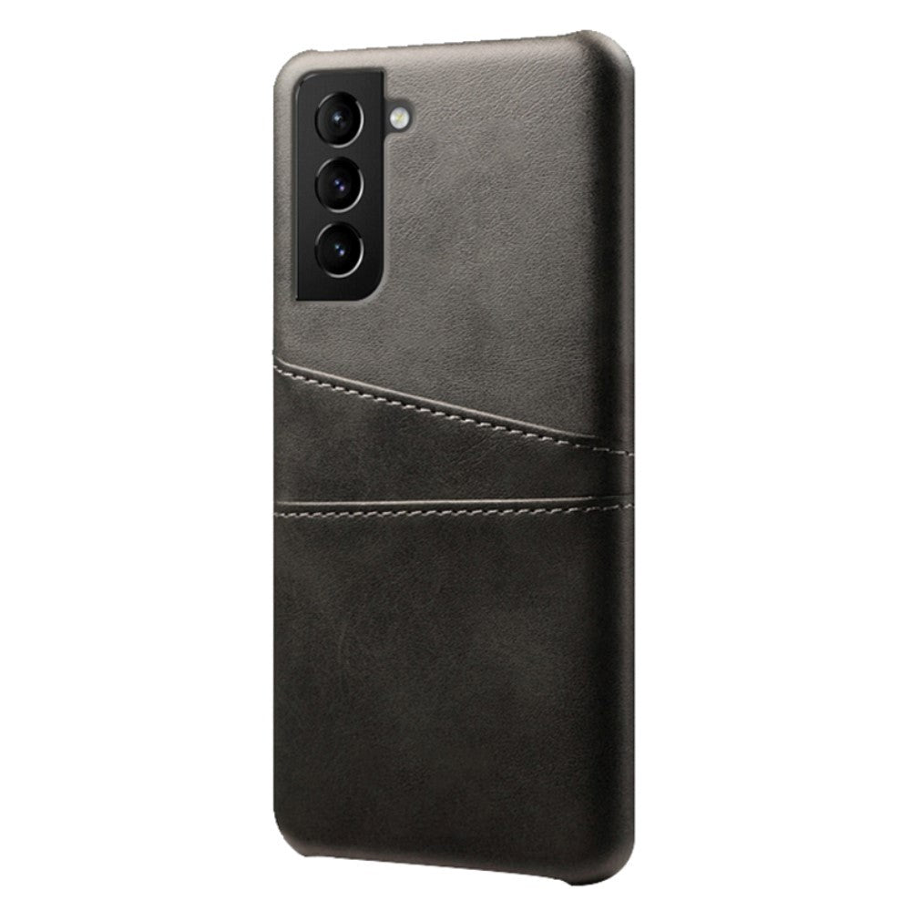 Samsung Galaxy S22 Læderbelagt Plastik Cover m. Kortlommer - Sort
