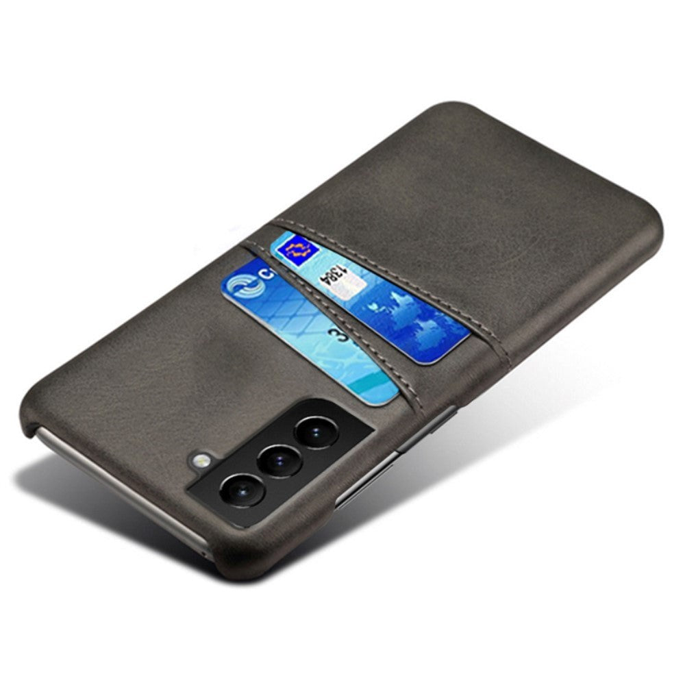 Samsung Galaxy S22 Læderbelagt Plastik Cover m. Kortlommer - Sort