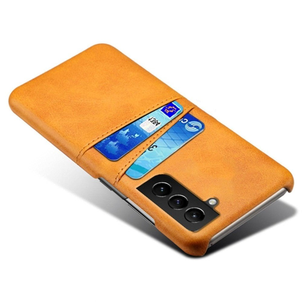 Samsung Galaxy S22 Læderbelagt Plastik Cover m. Kortlommer - Orange