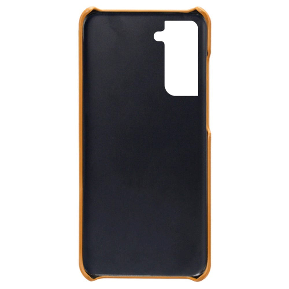 Samsung Galaxy S22 Læderbelagt Plastik Cover m. Kortlommer - Orange