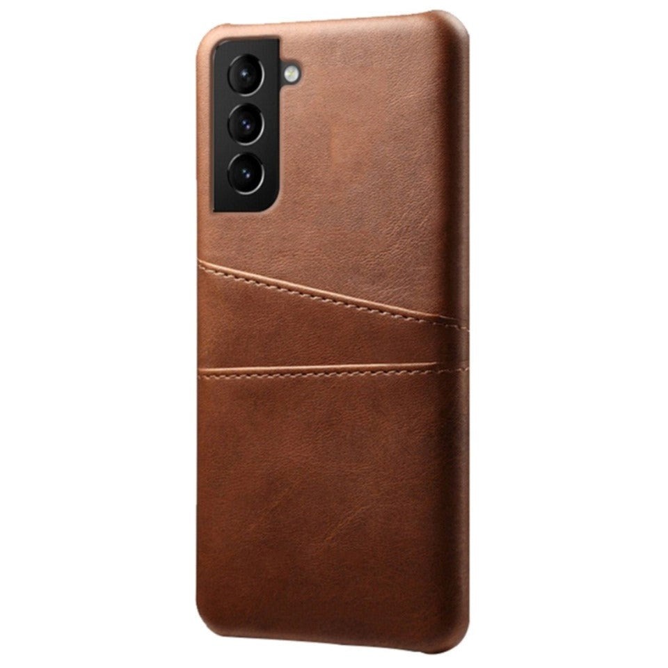 Samsung Galaxy S22 Læderbelagt Plastik Cover m. Kortlommer - Brun