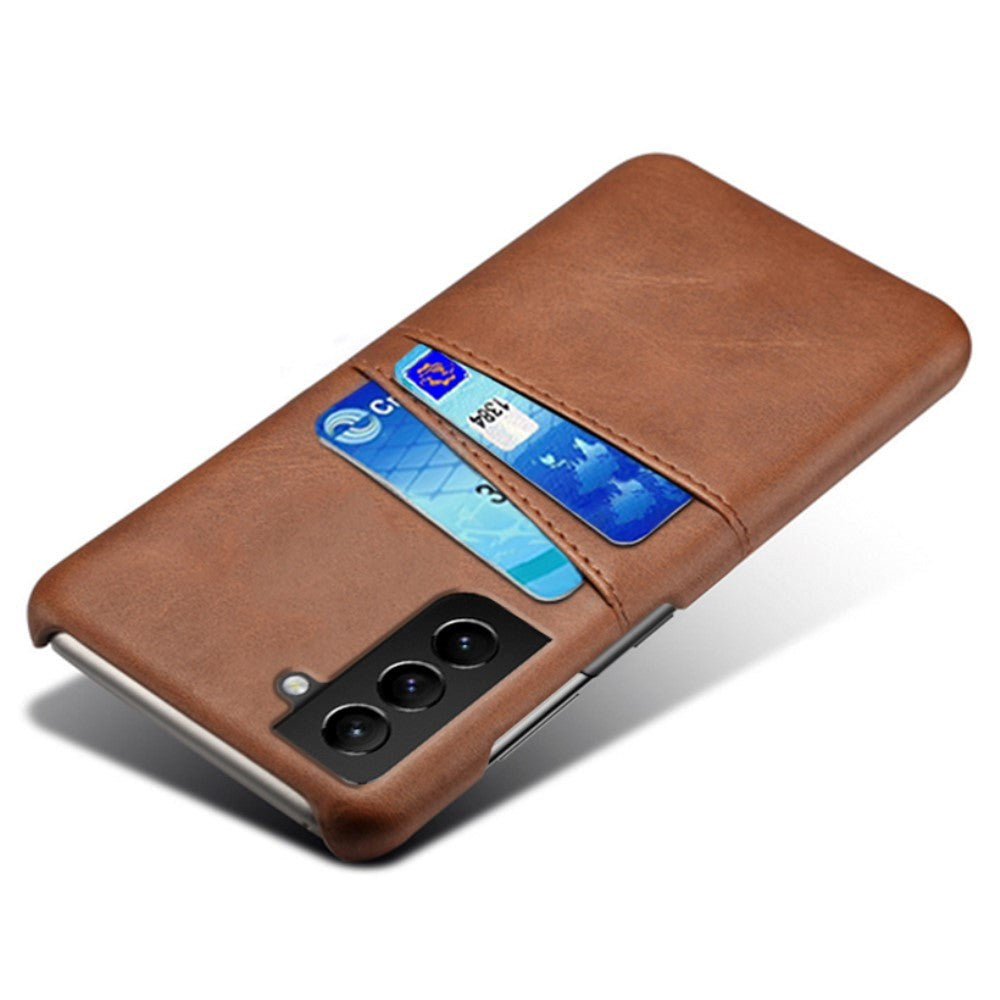 Samsung Galaxy S22 Læderbelagt Plastik Cover m. Kortlommer - Brun