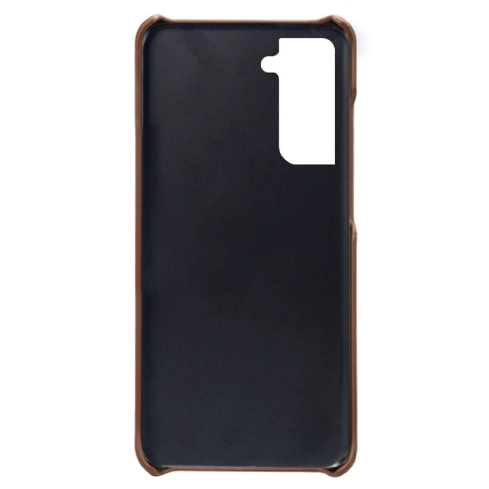 Samsung Galaxy S22 Læderbelagt Plastik Cover m. Kortlommer - Brun