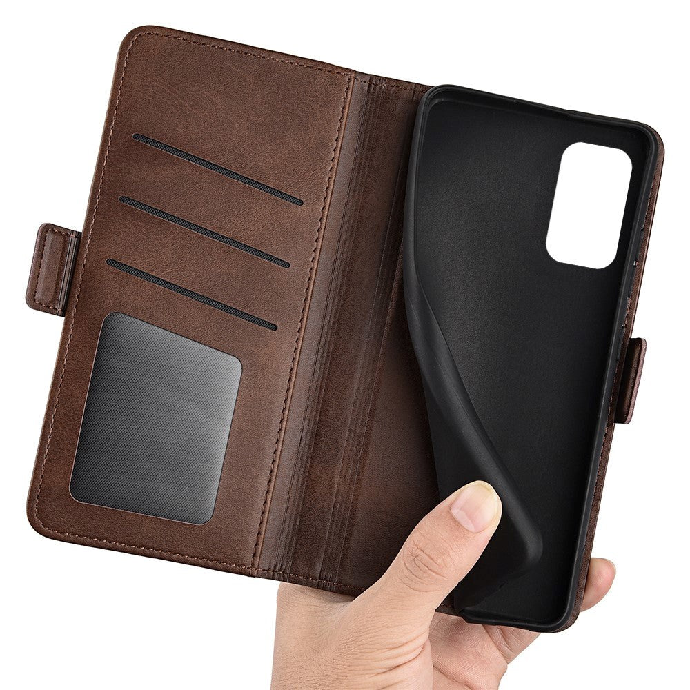 Samsung Galaxy M52 (5G) Blødt Læder Cover m. Pung - Mørkbrun