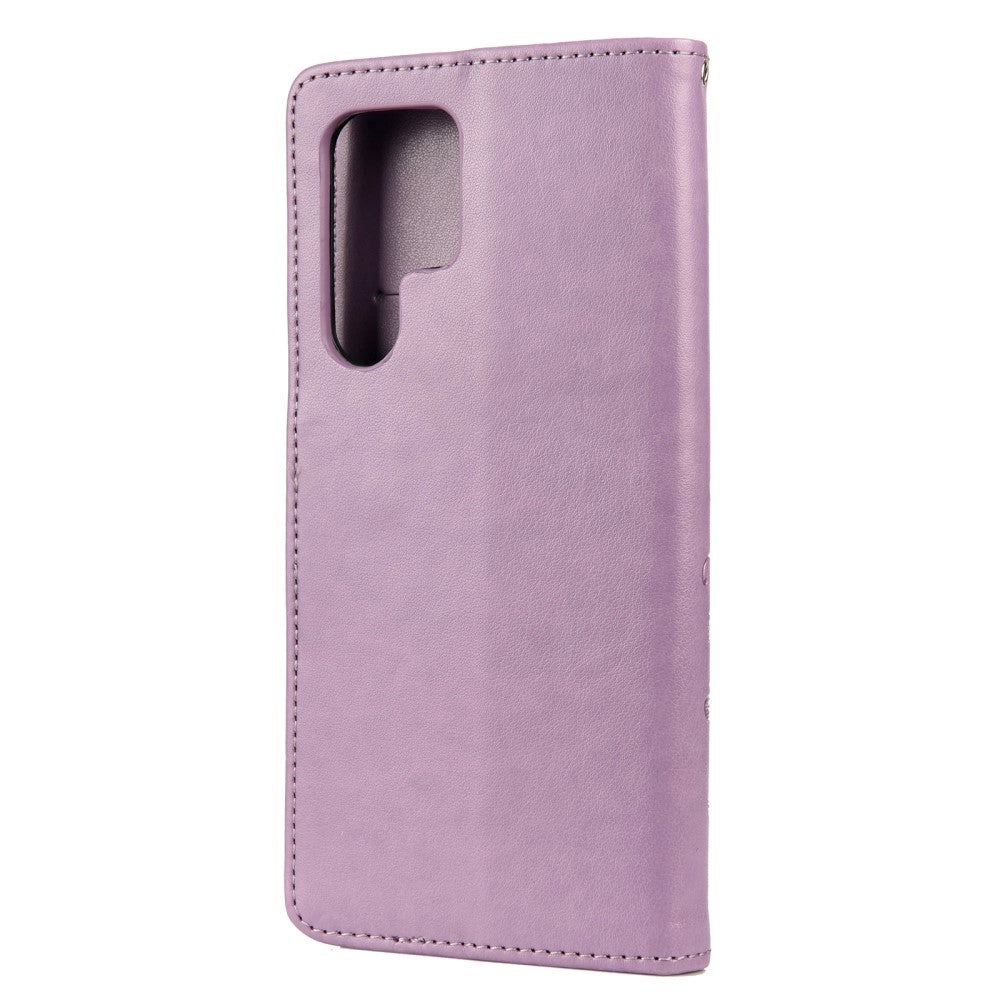 Samsung Galaxy S22 Ultra Læder Cover m. Pung Sommerfugle & Blomster - Lilla