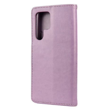 Samsung Galaxy S22 Ultra Læder Cover m. Pung Sommerfugle & Blomster - Lilla