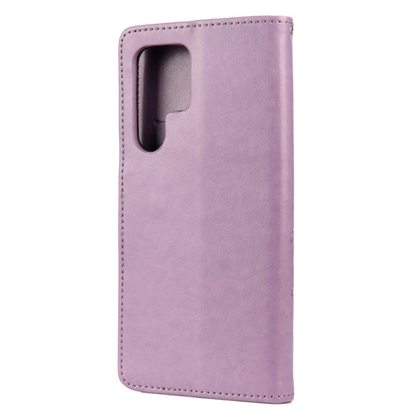 Samsung Galaxy S22 Ultra Læder Cover m. Pung Sommerfugle & Blomster - Lilla