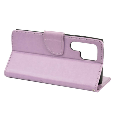 Samsung Galaxy S22 Ultra Læder Cover m. Pung Sommerfugle & Blomster - Lilla